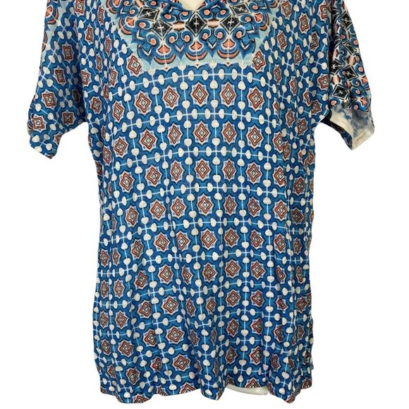 CHICO'S Blue Orange Knit V-Neck Short Sleeve Ramie & Rayon Blend Thin Sweater 1 - Picture 2 of 16